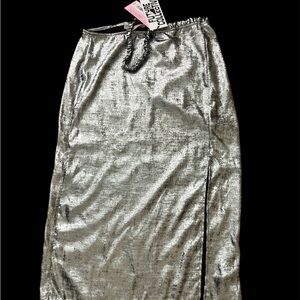Silver Sequin Midi Pencil Skirt with Slit